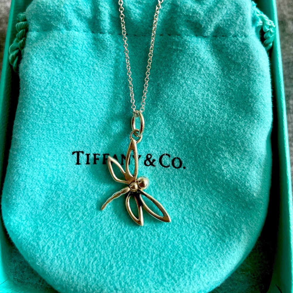 Tiffany sterling silver dragonfly charm with chain ✨